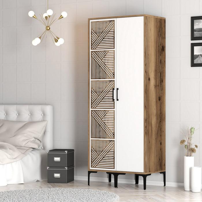 Dimehouse Kledingkast Kumsal PS Walnoot Wit Melamine 80x47 5x201 4 Cm