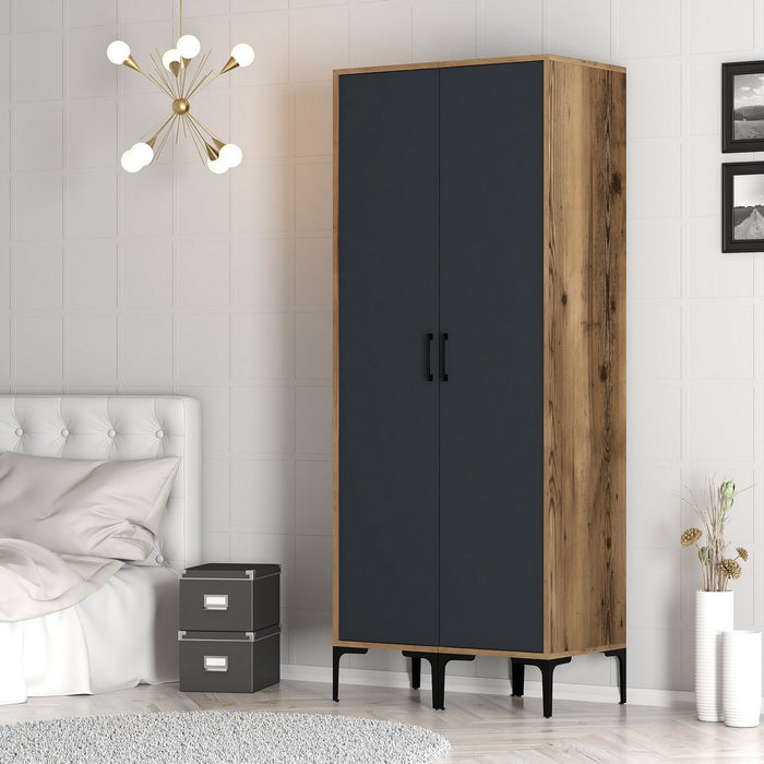 Dimehouse Kledingkast Kumsal SS Walnoot Antraciet Melamine 80x47 5x201 4 Cm