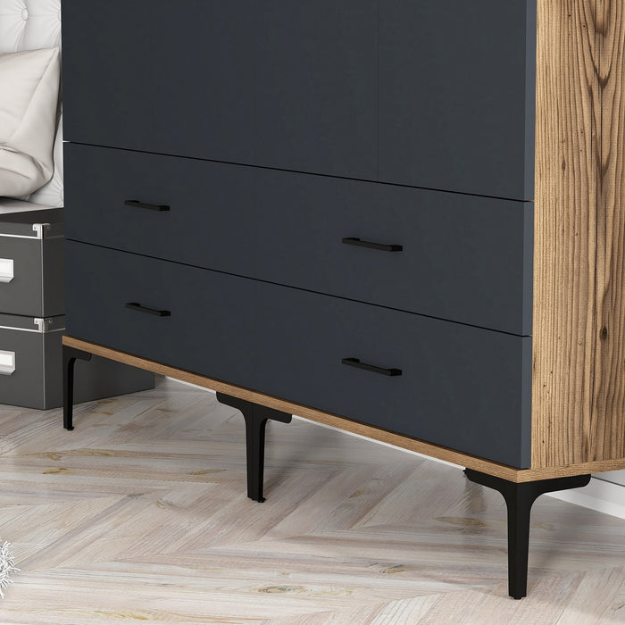 Dimehouse Kledingkast Kumsal TT Walnoot Antraciet Melamine 160x47 5x201 4 Cm