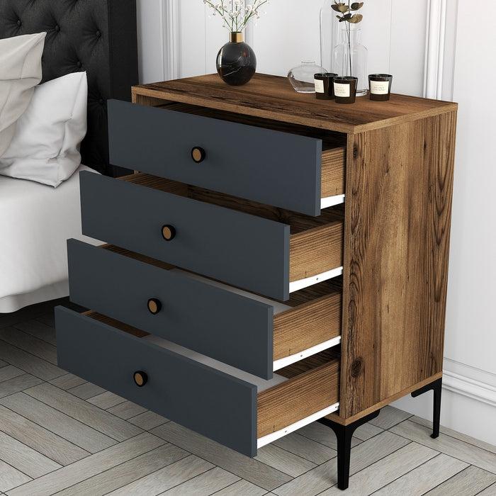 Dimehouse Ladekast Lizbon Walnoot Antraciet Melamine 76x90 7x40 Cm