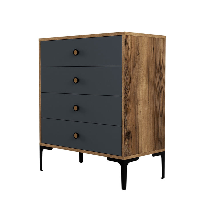 Dimehouse Ladekast Lizbon Walnoot Antraciet Melamine 76x90 7x40 Cm