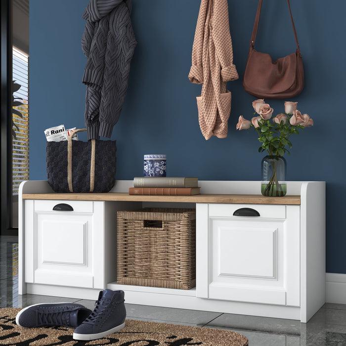 Dimehouse Meubelset Kapstok - Schoenenkast - Wit-Walnoot Melamine