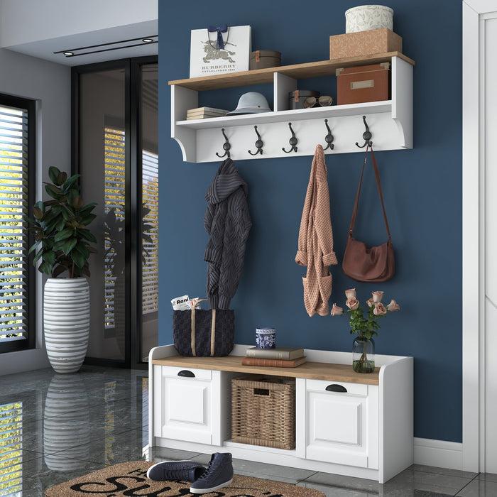 dimehouse Meubelset Kapstok - Schoenenkast - Wit-Walnoot Melamine