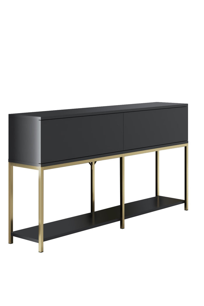 Dimehouse Modern Dressoir Antraciet Lord 150x30x80 - Gouden Frame - Twee Vakken