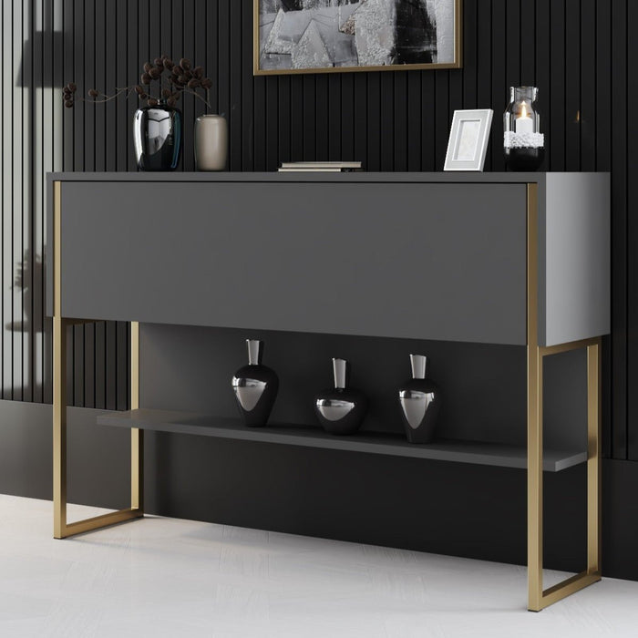 dimehouse Modern Dressoir Antraciet Luxe 120x80x30 - Gouden Frame - Eén Vak