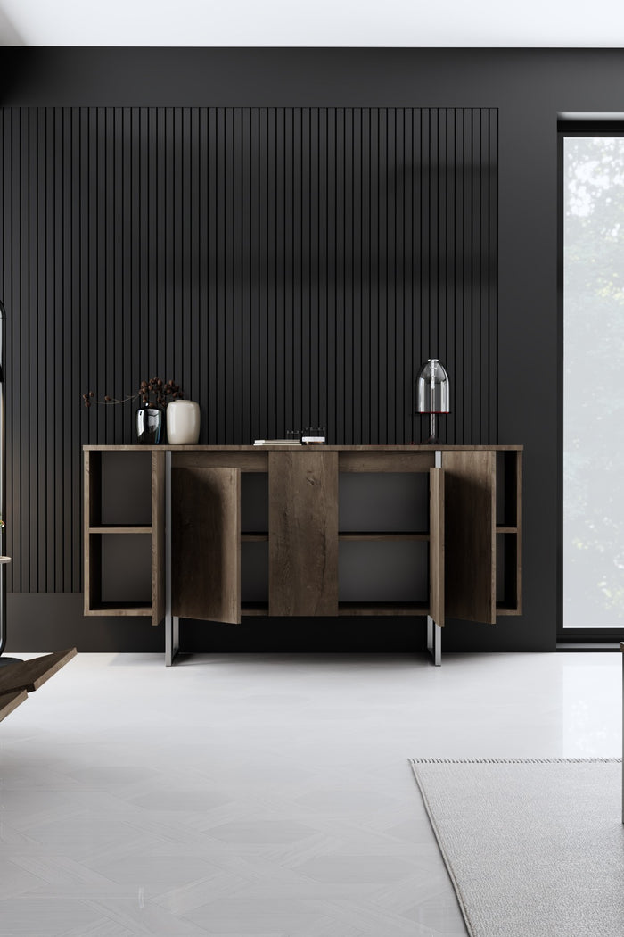 Dimehouse Modern Dressoir Walnoot Luxe 160x80x35 - Zilver Frame