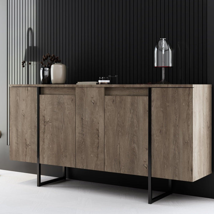 dimehouse Modern Dressoir Walnoot Luxe 160x80x35 - Zwart Frame