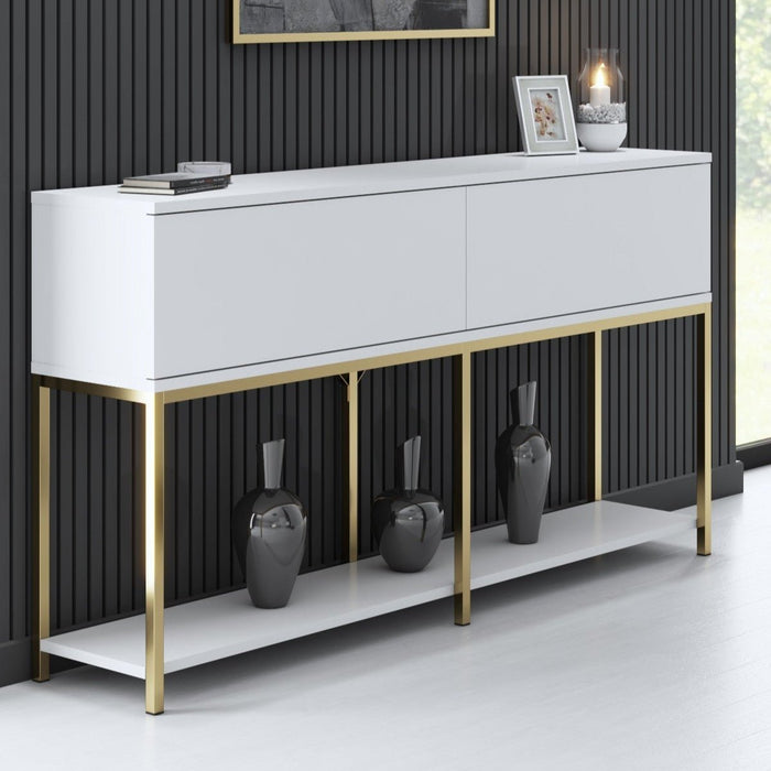 dimehouse Modern Dressoir Wit Lord 150x30x80 - Gouden Frame - Twee Vakken