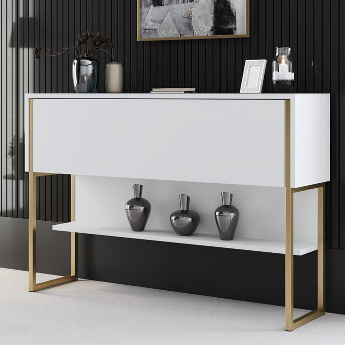 dimehouse Modern Dressoir Wit Luxe 120x80x30 - Gouden Frame - Eén Vak