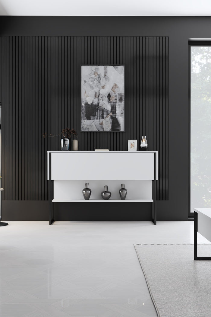 Dimehouse Modern Dressoir Wit Luxe 120x80x30 - Zwart Frame - Eén Vak