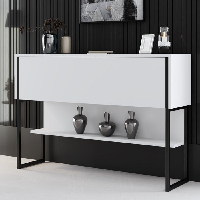 dimehouse Modern Dressoir Wit Luxe 120x80x30 - Zwart Frame - Eén Vak