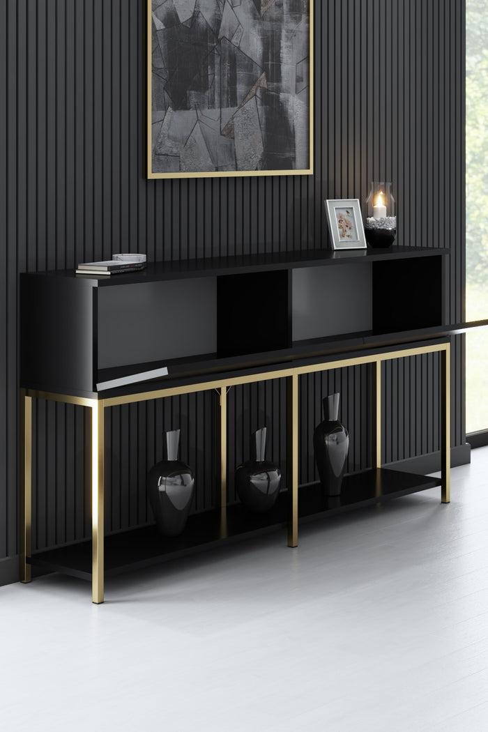 Dimehouse Modern Dressoir Zwart Lord 150x30x80 - Gouden Frame - Twee Vakken