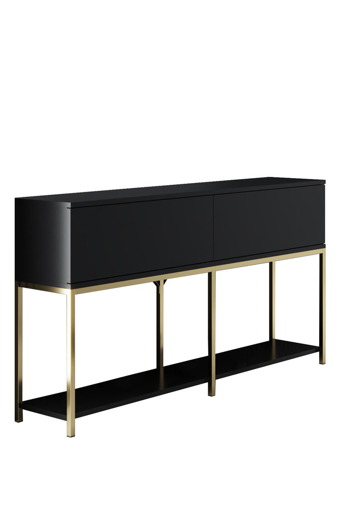 Dimehouse Modern Dressoir Zwart Lord 150x30x80 - Gouden Frame - Twee Vakken