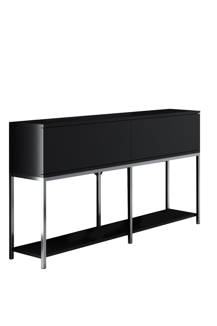 Dimehouse Modern Dressoir Zwart Lord 150x30x80 - Zilver Frame - Twee Vakken