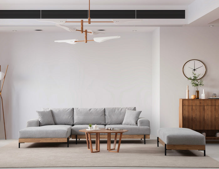 Dimehouse Moderne Hoekbank Links Eti Stof Grijs - Hout Frame