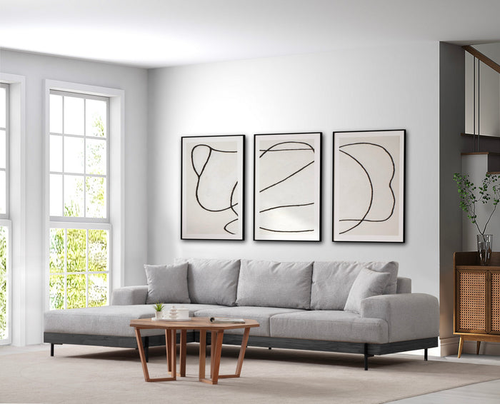 Dimehouse Moderne Hoekbank Links Eti Stof Grijs - Zwart Houten Frame