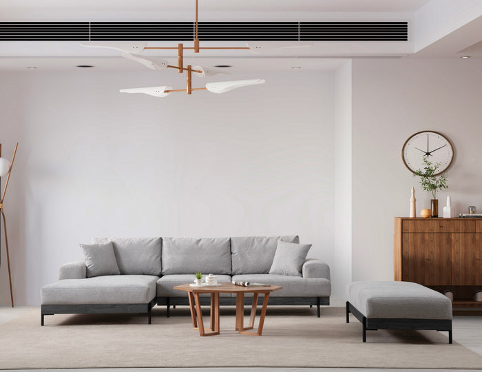 Dimehouse Moderne Hoekbank Links Eti Stof Grijs - Zwart Houten Frame