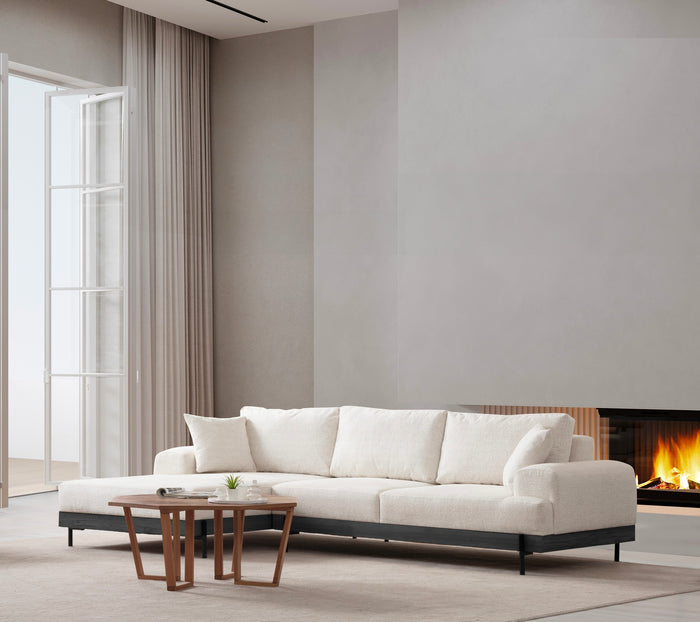 Dimehouse Moderne Hoekbank Links Eti Stof Wit - Zwart Houten Frame