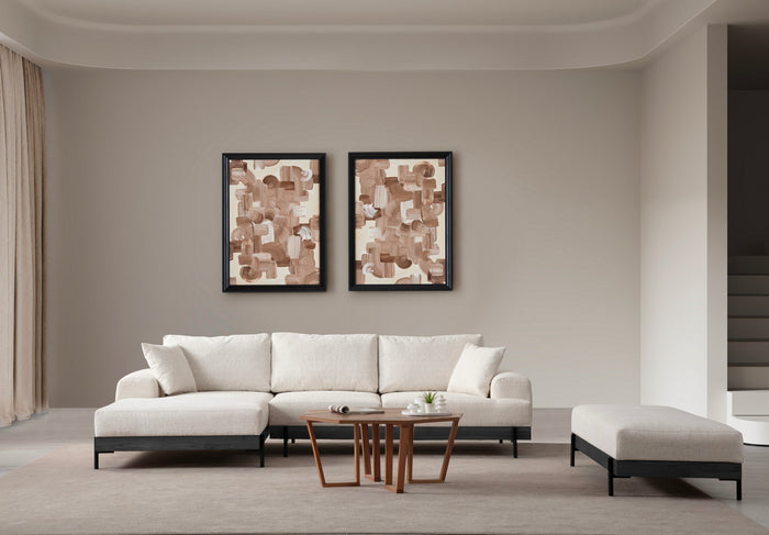 Dimehouse Moderne Hoekbank Links Eti Stof Wit - Zwart Houten Frame