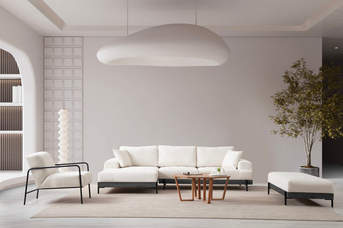 Dimehouse Moderne Hoekbank Links Eti Stof Wit - Zwart Houten Frame