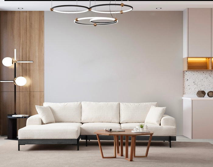 dimehouse Moderne Hoekbank Links Eti Stof Wit - Zwart Houten Frame