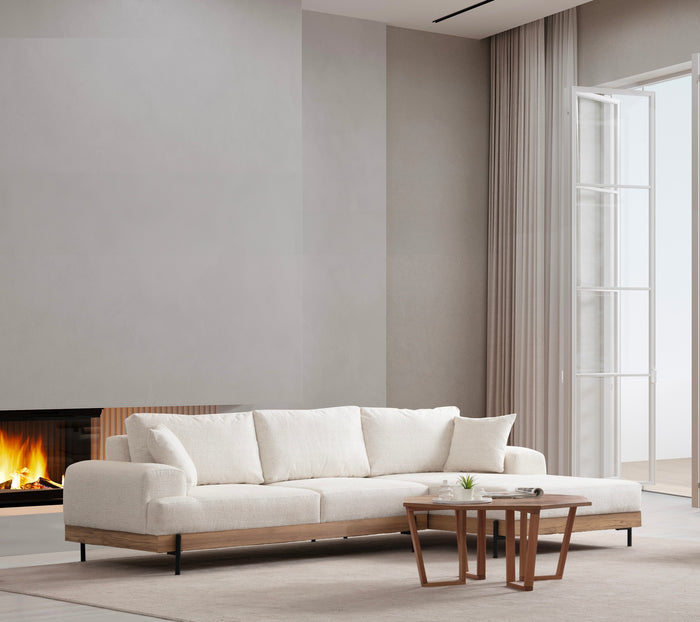 Dimehouse Moderne Hoekbank Rechts Eti Stof Wit - Hout Frame