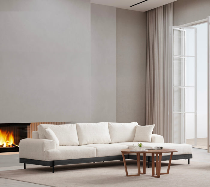 Dimehouse Moderne Hoekbank Rechts Eti Stof Wit - Zwart Houten Frame