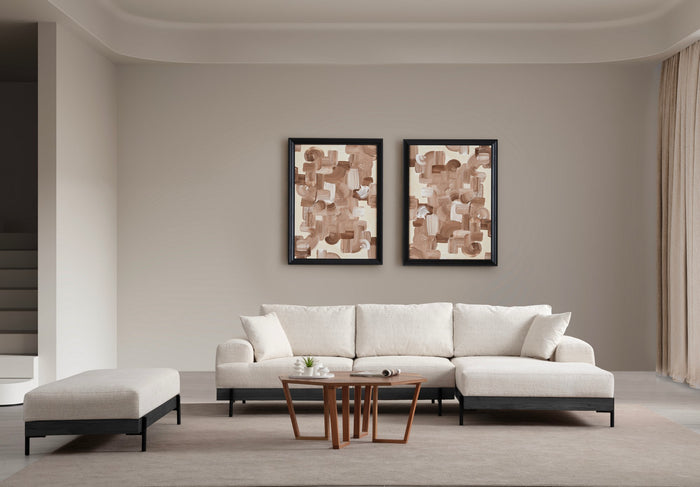 Dimehouse Moderne Hoekbank Rechts Eti Stof Wit - Zwart Houten Frame