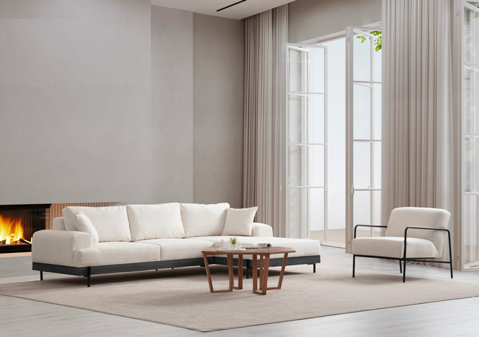 Dimehouse Moderne Hoekbank Rechts Eti Stof Wit - Zwart Houten Frame