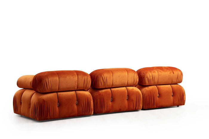 Dimehouse Modulaire Bank 3-zits Met Hocker Bubble Velvet Oranje