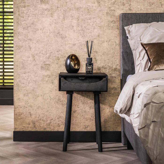 Dimehouse Nachtkastje Davey Zwart Acaciahout Met Lade En Inkeping