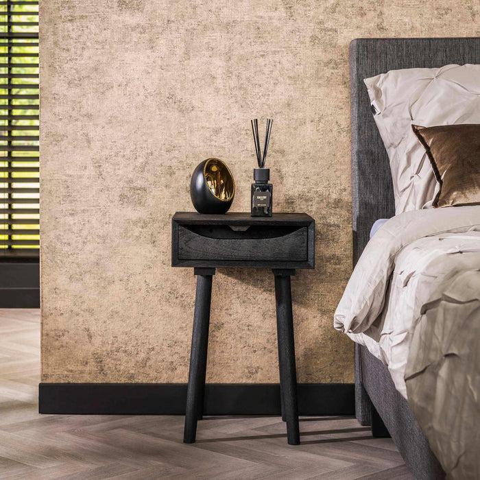 dimehouse Nachtkastje Davey Zwart Acaciahout met Lade en Inkeping