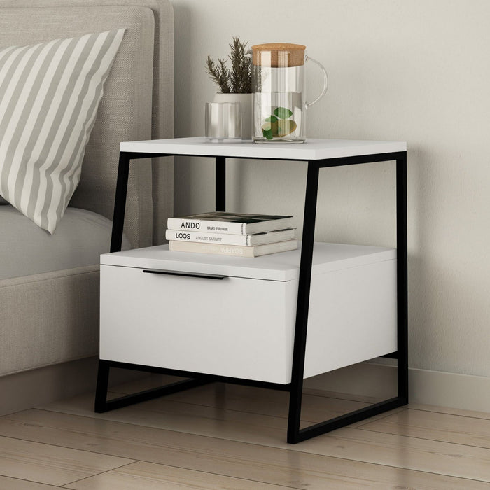 dimehouse Nachtkastje Pal Wit Zwart Melamine 45x50x41 cm