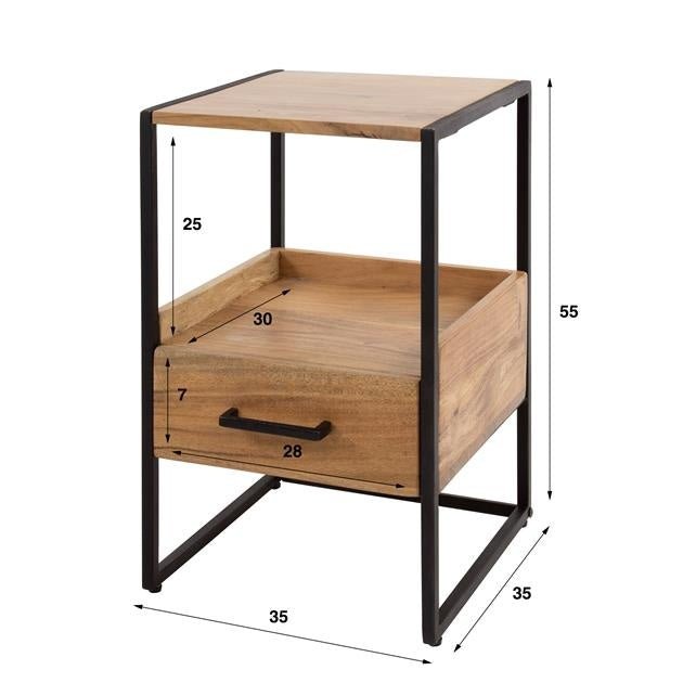 Dimehouse Nachtkastje Paul Industrieel Mangohout Met Lade