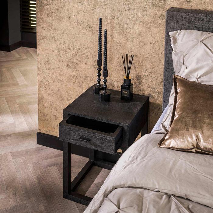 Dimehouse Nachtkastje Zwart Acaciahout Davey 1 Lade