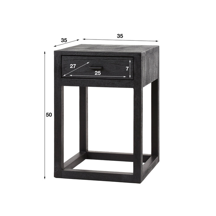 Dimehouse Nachtkastje Zwart Acaciahout Davey 1 Lade