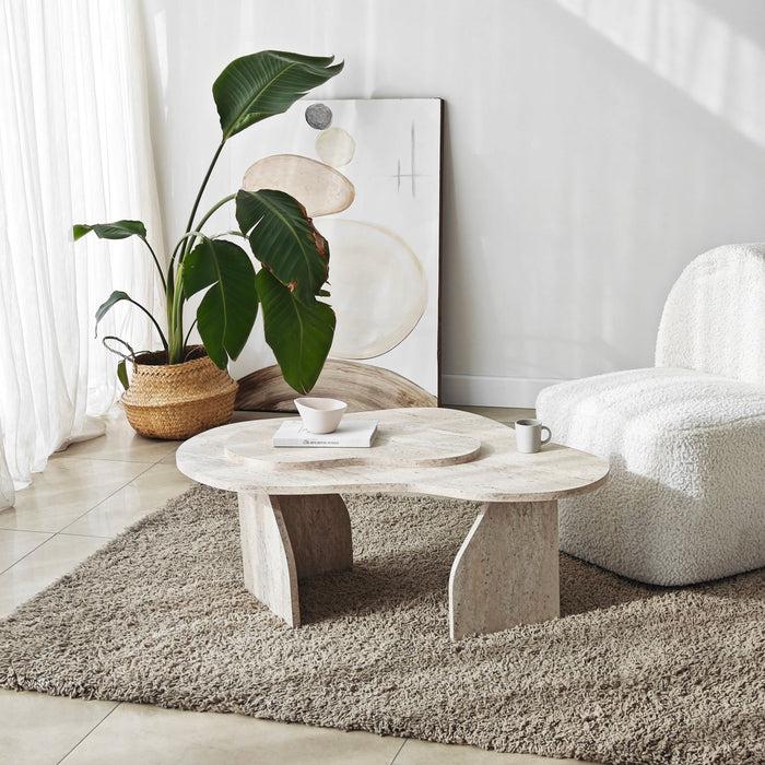 Dimehouse Organische Salontafel Travertin Melamine Marmer Look Melta - 105x65 Cm