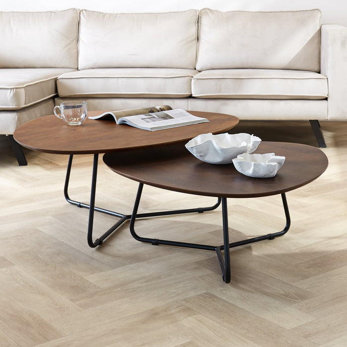 dimehouse Organische Salontafelset Zoë Mangohout - Tweekleurige Walnoot Finish