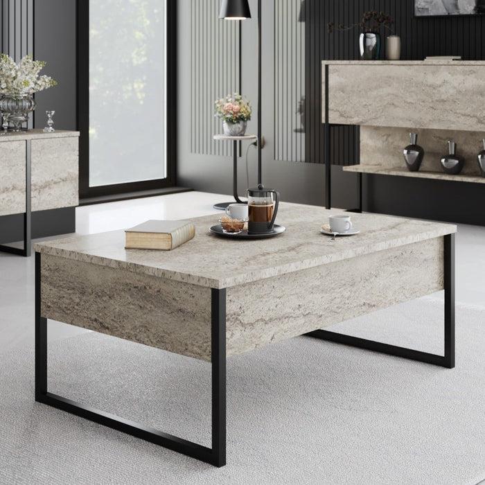 dimehouse Rechthoekige Salontafel Travertijn Luxe 90x60 - Zwart Frame