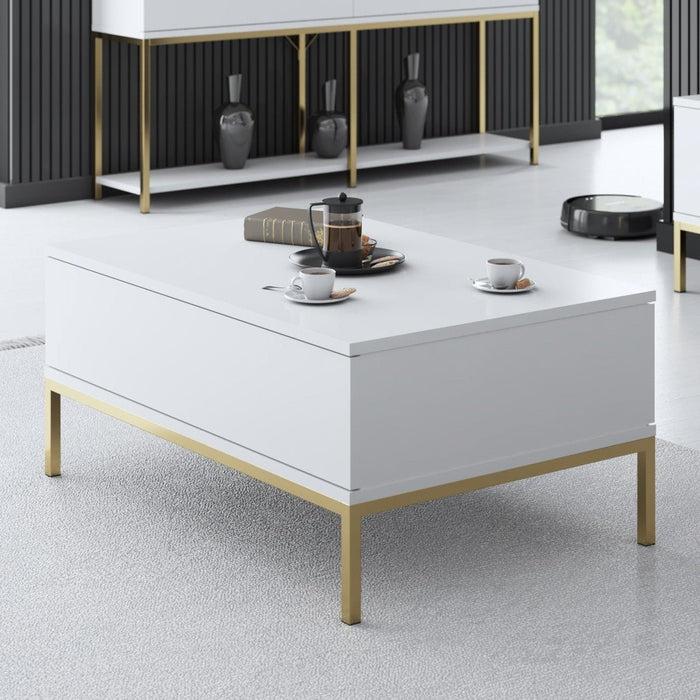 dimehouse Rechthoekige Salontafel Wit Lord 90x60 - Gouden Frame