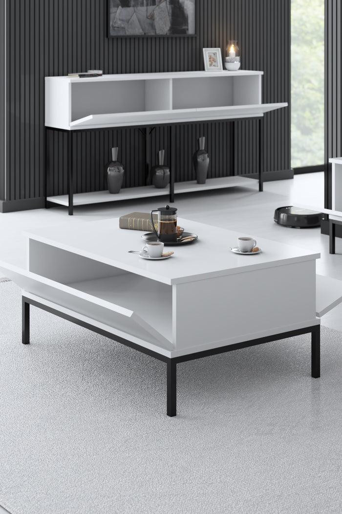 Dimehouse Rechthoekige Salontafel Wit Lord 90x60 - Zwart Frame