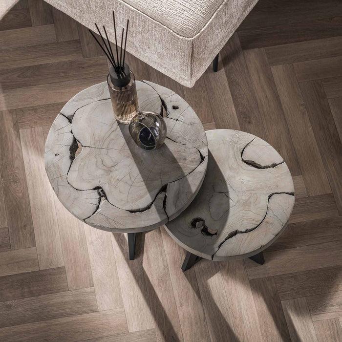 Dimehouse Ronde Bijzettafel Set Mase Teakhout Grijs