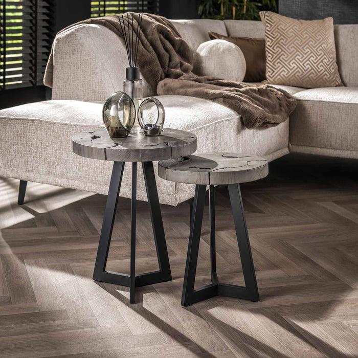 dimehouse Ronde bijzettafel set Mase teakhout grijs