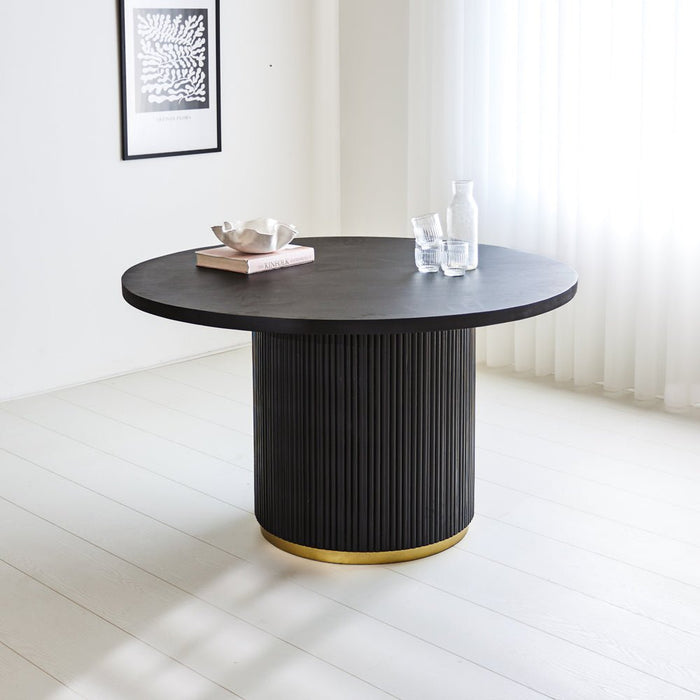 Dimehouse Ronde Eettafel Zwart Elora Mangohout Met Gouden Detail