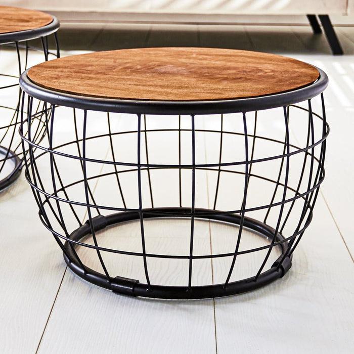 Dimehouse Ronde Industriële Salontafel Set Van 2 Massief Mangohout Mace Ø77/Ø52