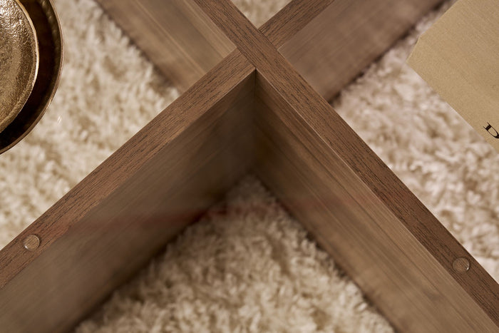 Dimehouse Ronde Salontafel Glas Aris - Walnoot Melamine Onderstel