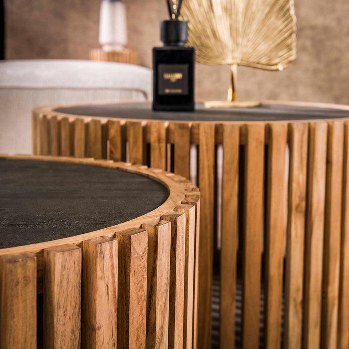Dimehouse Ronde Salontafel Set Taylor Leisteen Acaciahout