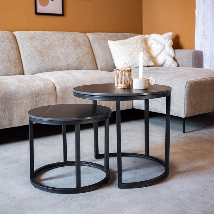 Dimehouse Ronde Salontafel Set Van 2 Paige Zwart Marmerlook Sintered Stone