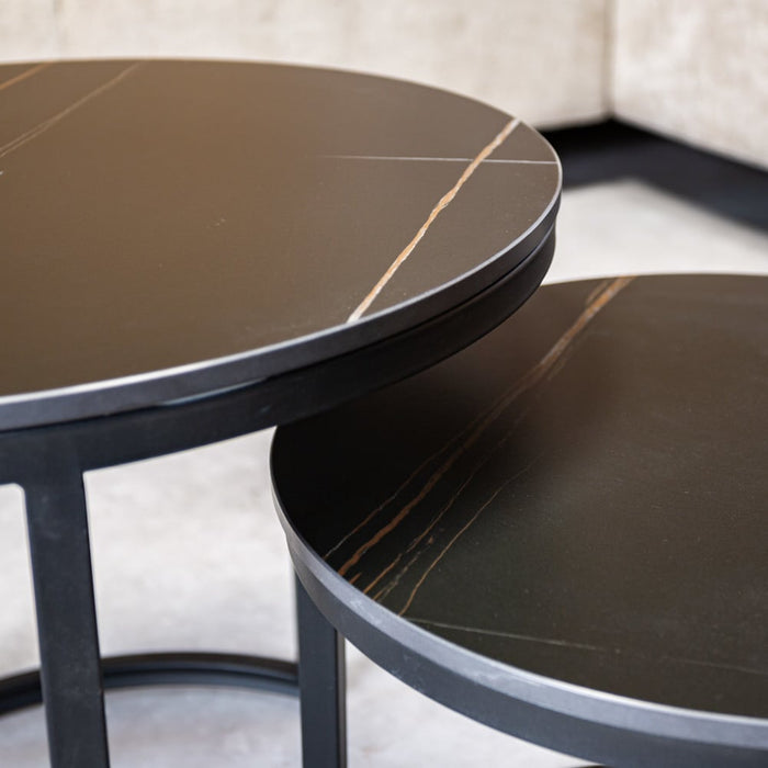 Dimehouse Ronde Salontafel Set Van 2 Paige Zwart Marmerlook Sintered Stone