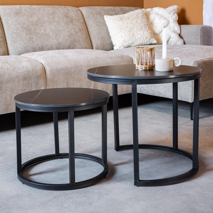 dimehouse Ronde Salontafel Set van 2 Paige Zwart Marmerlook Sintered Stone